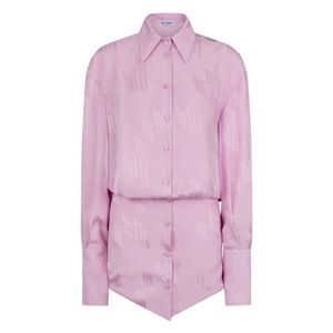 The Attico Silvye Long Sleeve Jacquard Mini Shirtdress